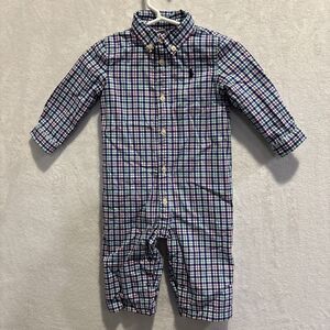 Ralph Lauren Baby Boy Coveralls Romper 6 Months Plaid Collared Lined Preppy